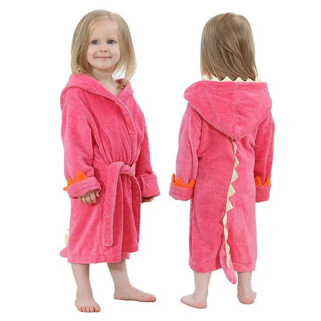 MICHLEY Shark Dinosaur Hooded Baby Bathrobe Cotton Soft Infant Bath Towel Robe Pajamas Solid For Kids Boy Girl Children 1-5T