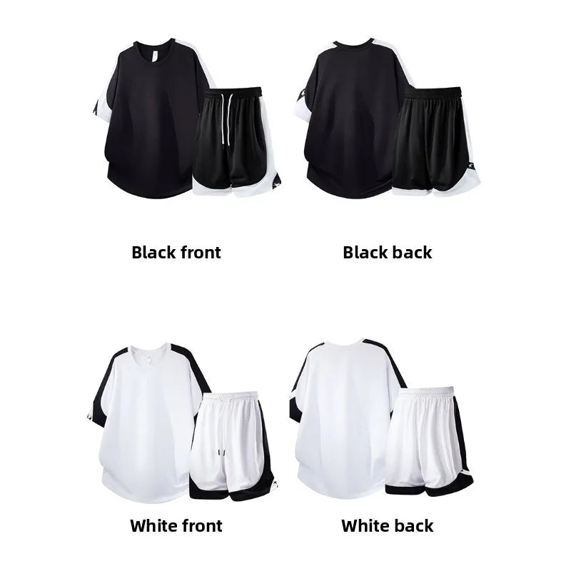 Summer Outdoor Cycling Sportswear Set for Men Fashionable Loose Comfortable Breathable Short Sleeved T-shirt Shorts Set