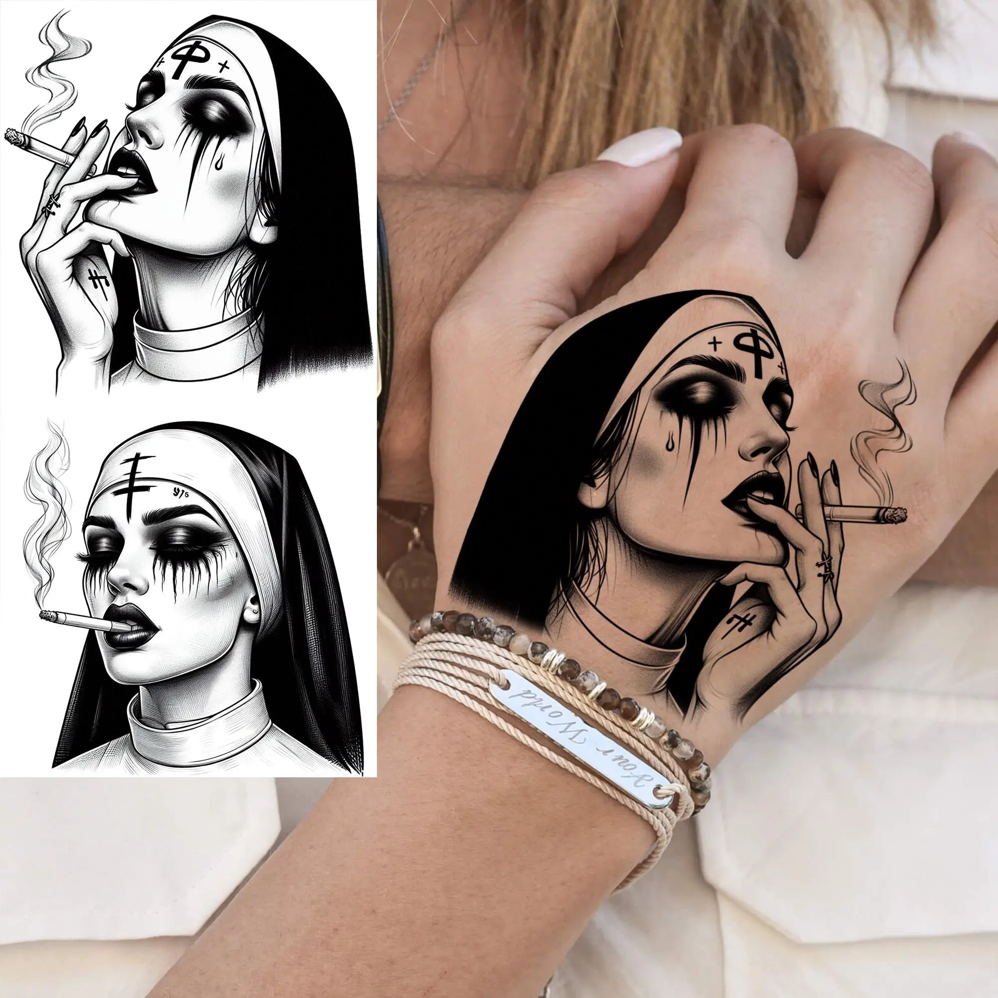 1 Sheet Full Arm Robber Gangster Temporary Tattoos For Men Women Waterproof  Tatoo Sleeve Realistic Bad Guy Fake Tattoos Sticker