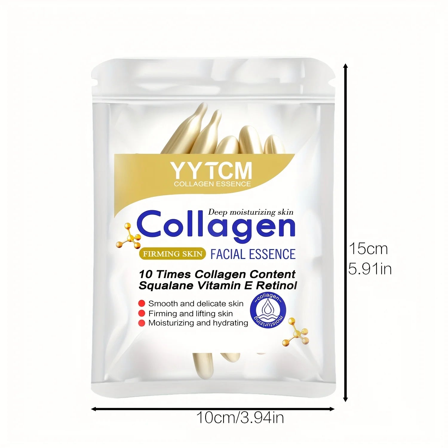 Collagen Firming Capsule Essence, Moisturizing and Hydrating for Smooth Skin, Contains Plant-Based Squalane, Retinol, and Vitamin E Deep Hydration Essence (0.4Gx30 Capsules)/Bag-1 Bag