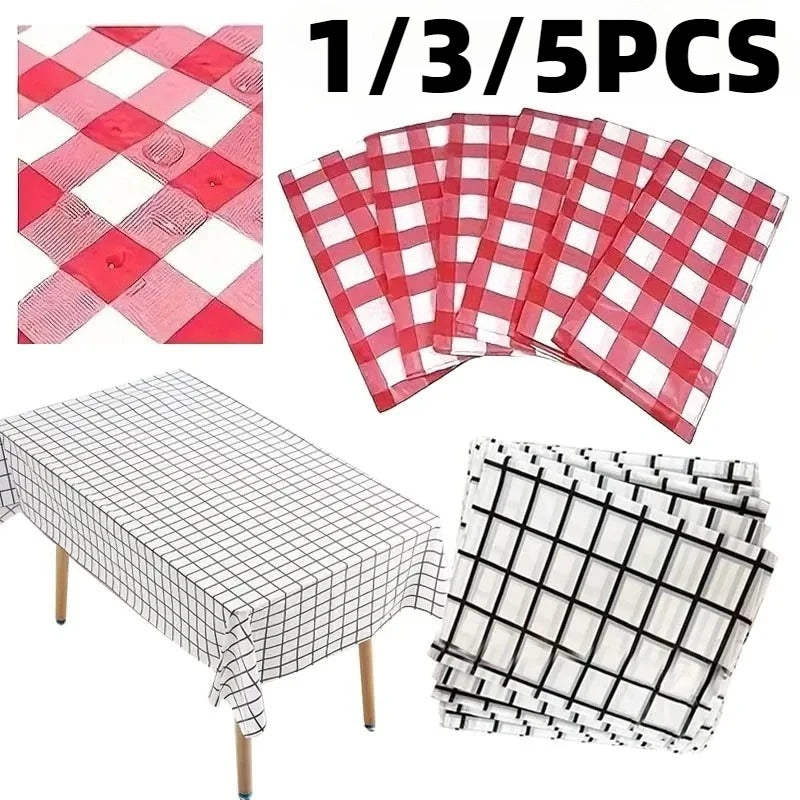 Disposable Checkered Tablecloth Plastic Rectangle Tablecloth Birthday Party Wedding Picnics Christmas Home Decoration Supplies