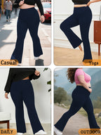 Plus Size Women's Super Soft High Waisted Flare Pants, Leggings Tummy Control Soft Bootleg Bell Bottoms Running