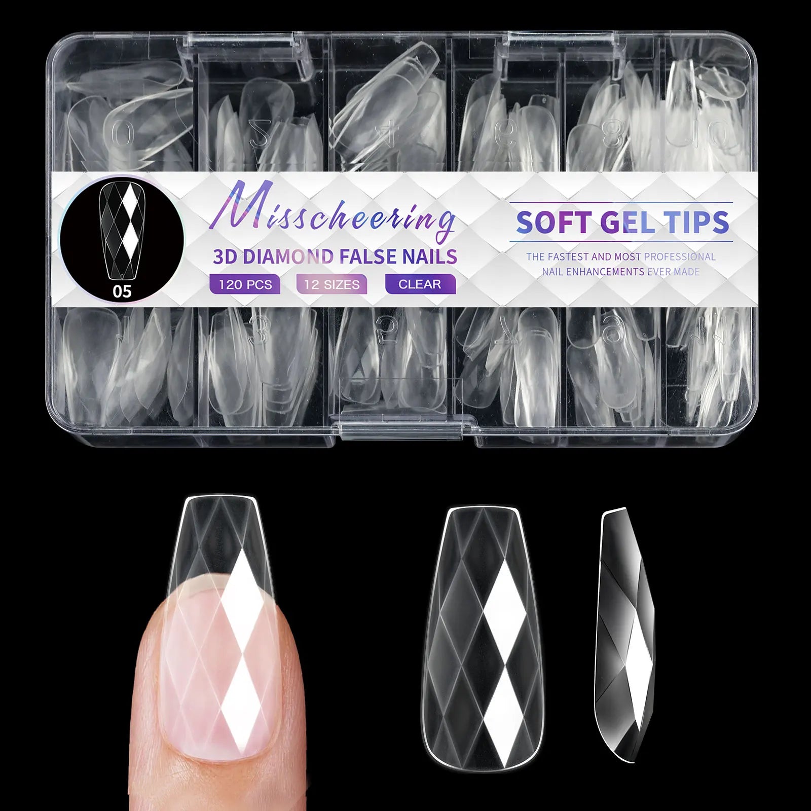 New 120/140pcs Square Almond Coffin Nail Extension Tips Natural Clear Full Cover Nails Dual Form 3D Diamond Soft Gel Nail Tips