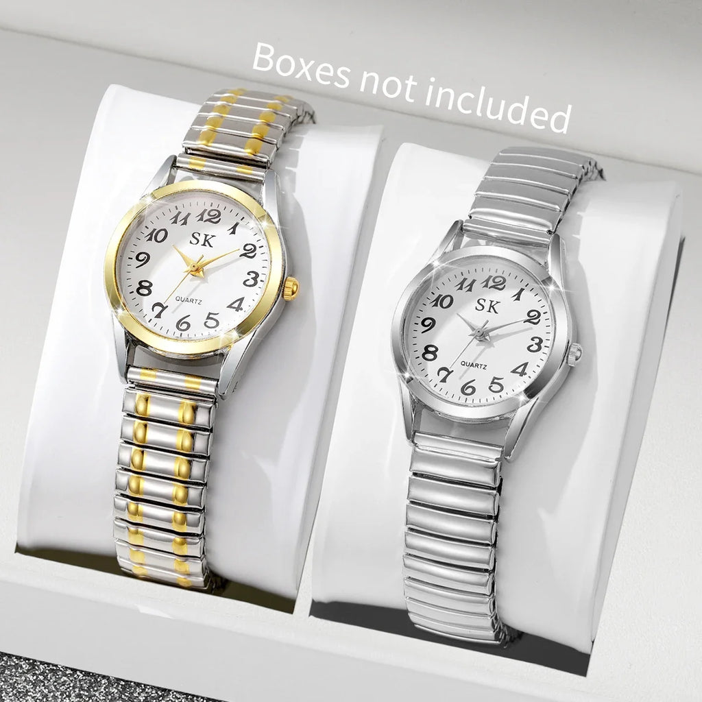 Middle-aged and elderly watches, men's large digital dial, women's watch, steel spring strap, elastic band, elderly watch