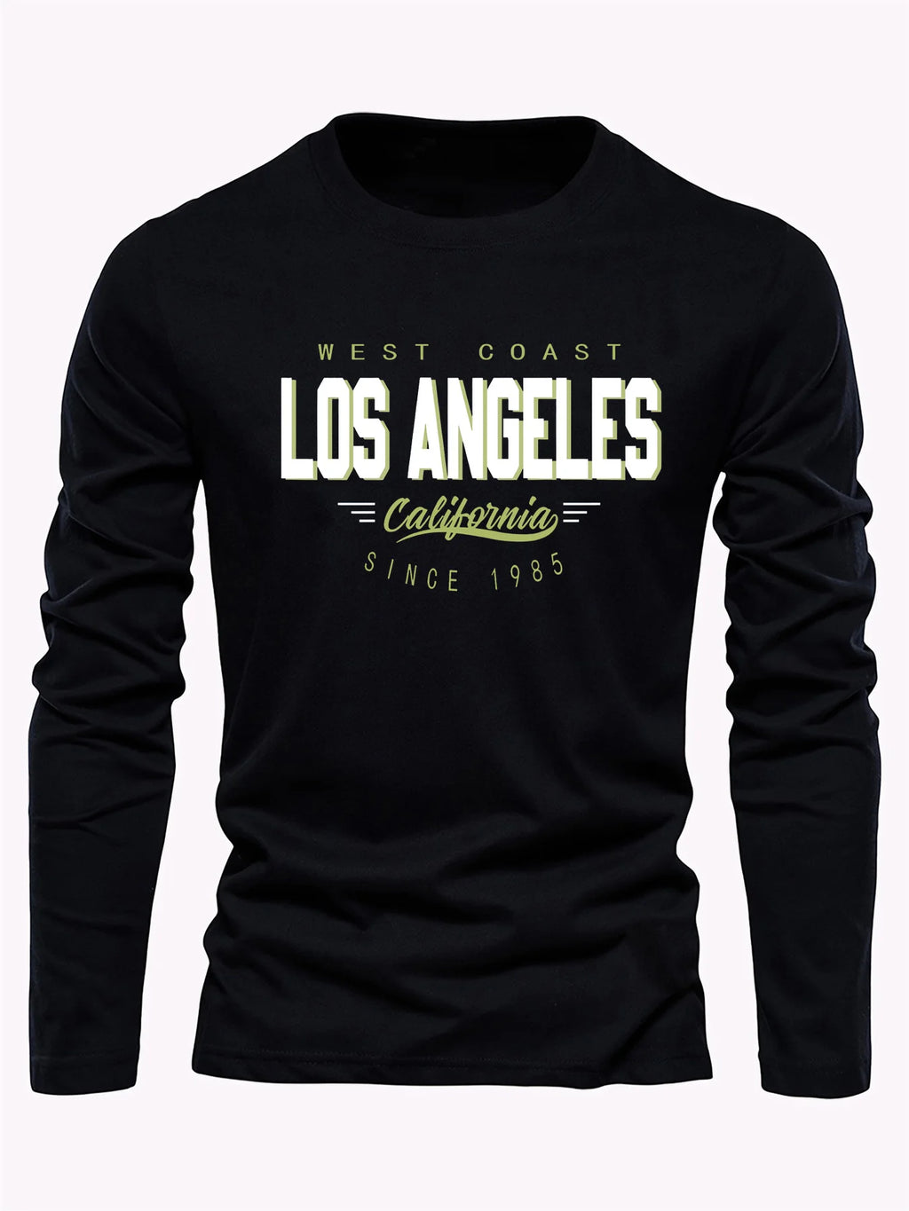 Men's 100% pure cotton loose and comfortable casual sports California letter printed round neck long sleeved T-shirt top