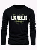 Men's 100% pure cotton loose and comfortable casual sports California letter printed round neck long sleeved T-shirt top