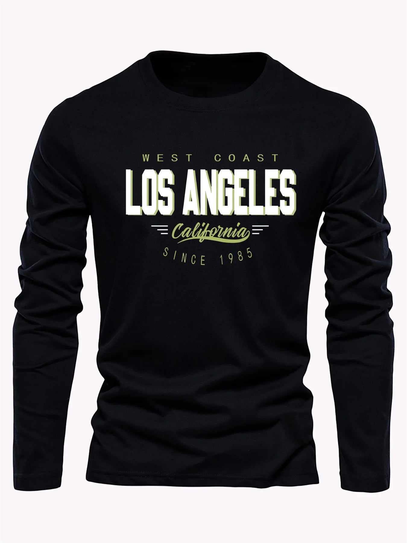 Men's 100% pure cotton loose and comfortable casual sports California letter printed round neck long sleeved T-shirt top