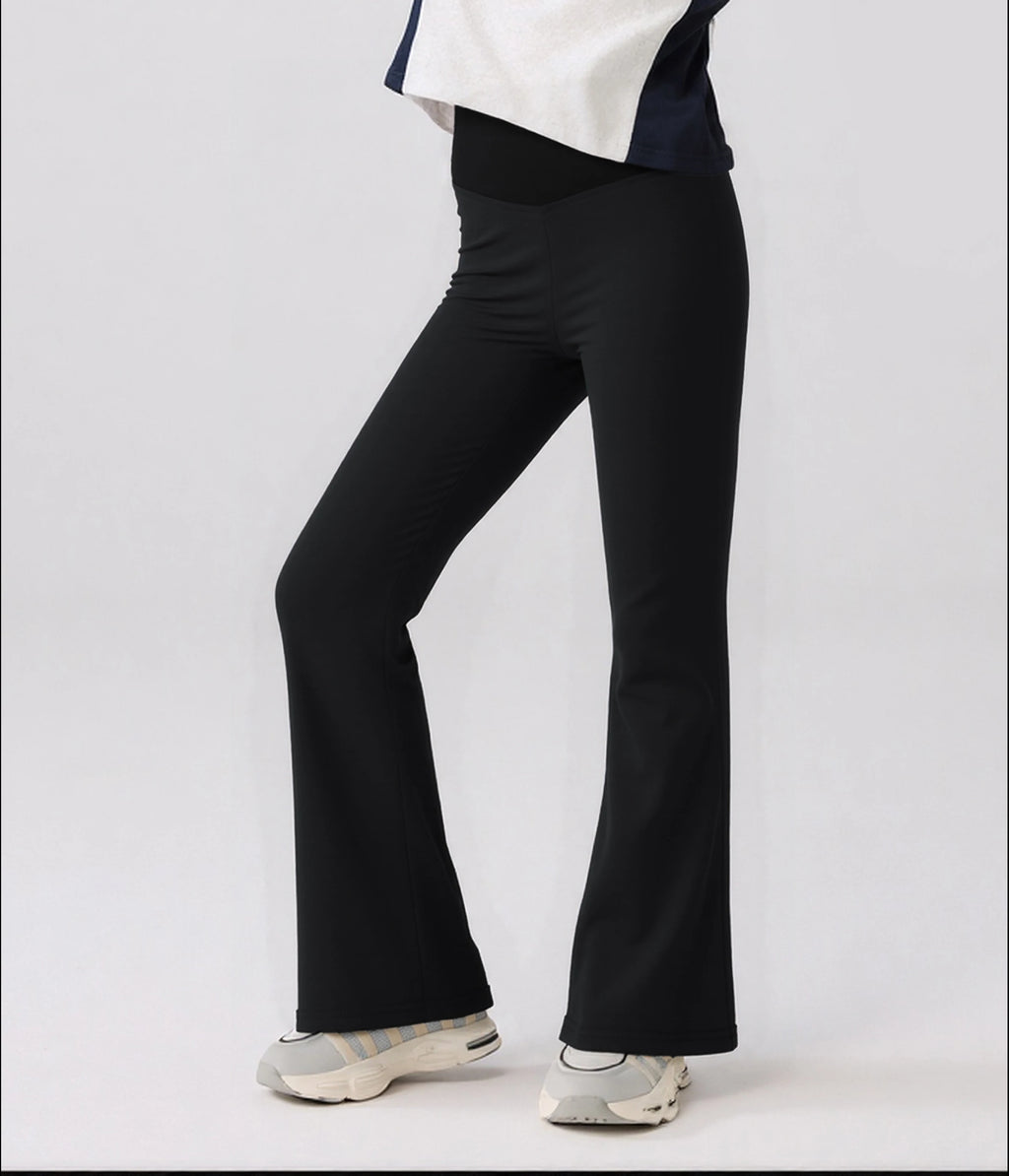 Girls Flared Pants High Waist 2024 Yoga Leggings Teenagers Stretch Elastic Waistband Kids Sportswear Trousers Autumn Spring