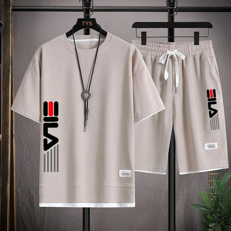 2025 Summer New Casual Men's short-sleeved T-shirt and Shorts 2-piece outdoor men's round-neck short-sleeved sportswear set