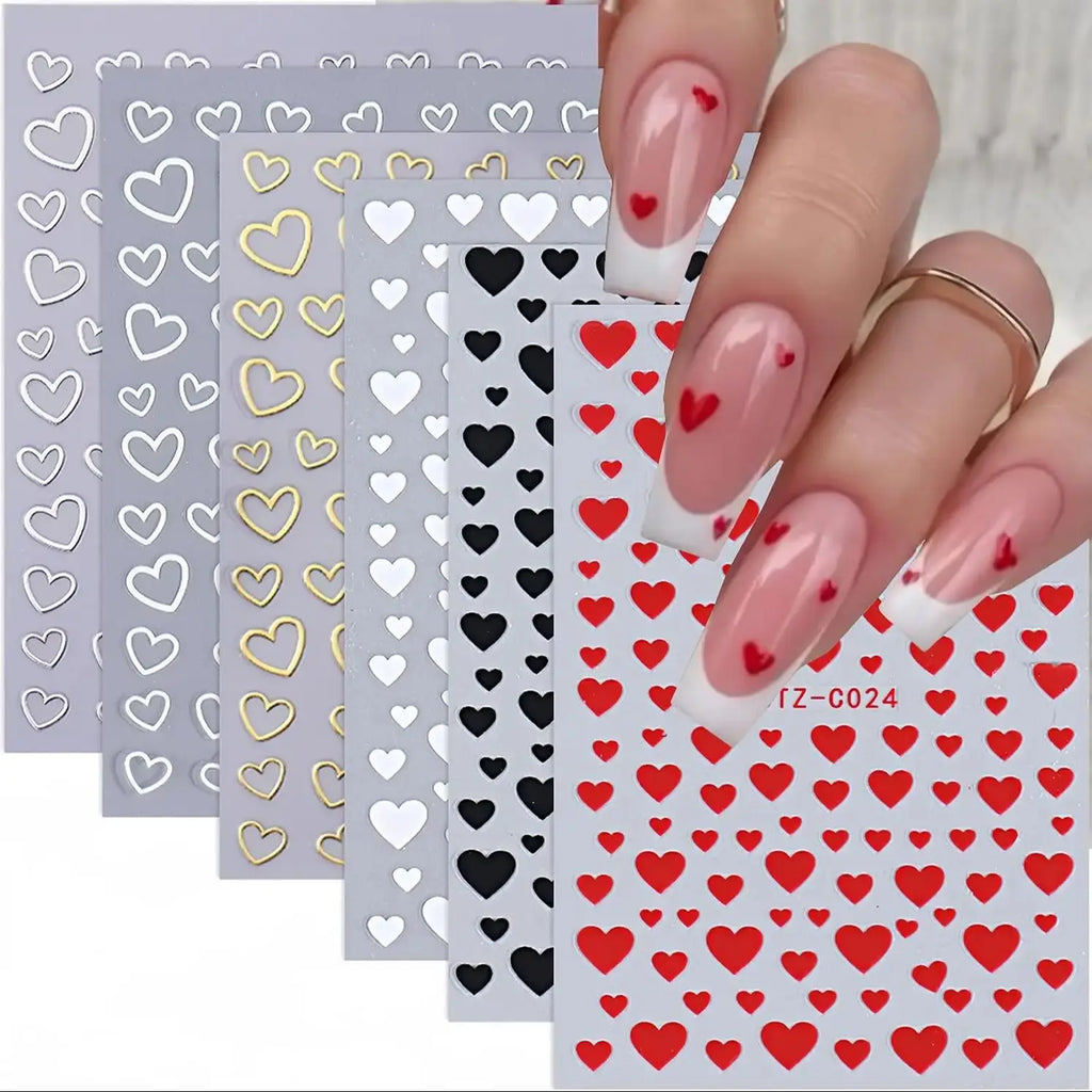 3 Sheets Hearts Nail Stickers  Self Adhesive Heart Nail Decals for Natural Fingernails and Acrylic Nails Heart Nail Decor for Na