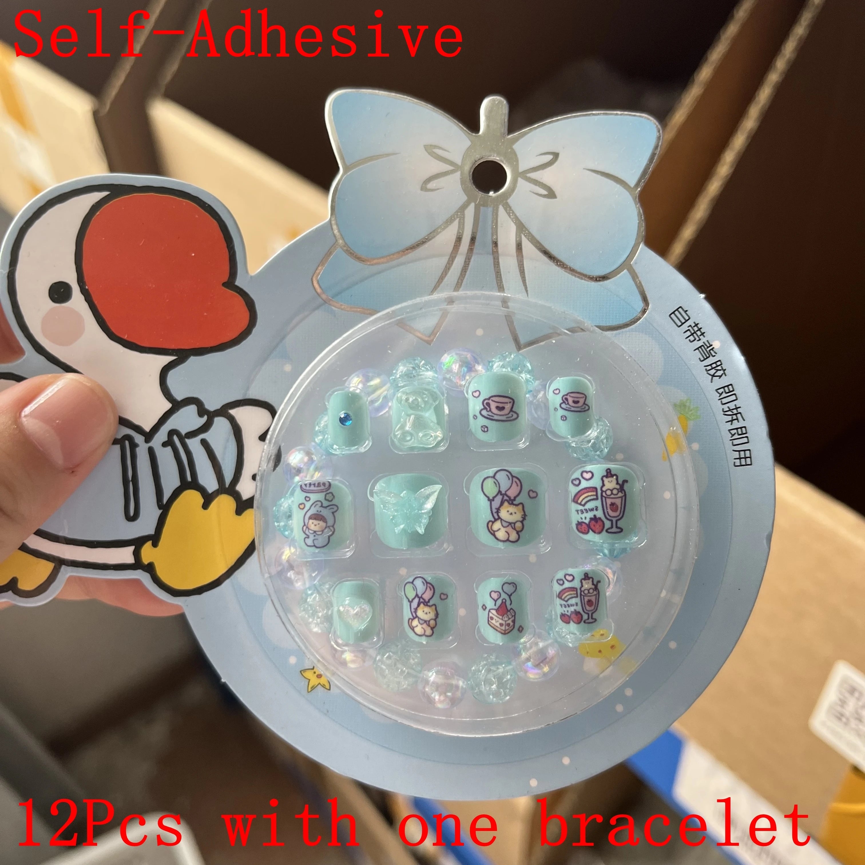 Children Press on Nails,24 Pcs Fake Nails Tips for Kids Acrylic Nails Pre-glue Full Cover Short False Nails Cute Fingernails