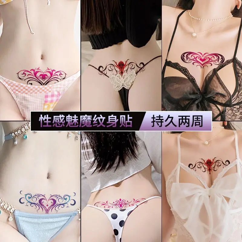 Succubus Tattoo Sticker set for Woman Abdomen Sexy Art Temporary Tattoo Waterproof Pink Totem Fake Tattoo Lasting Tattoo Sticker