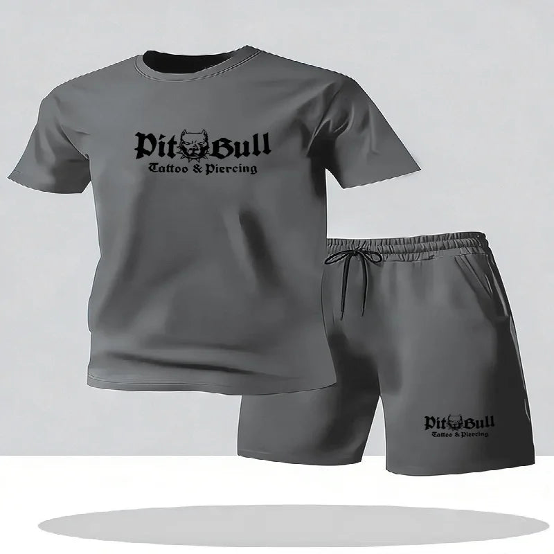 men's breathable jogging sportswear two-piece set summer leisure fitness brand set running suit T-shirt and shorts
