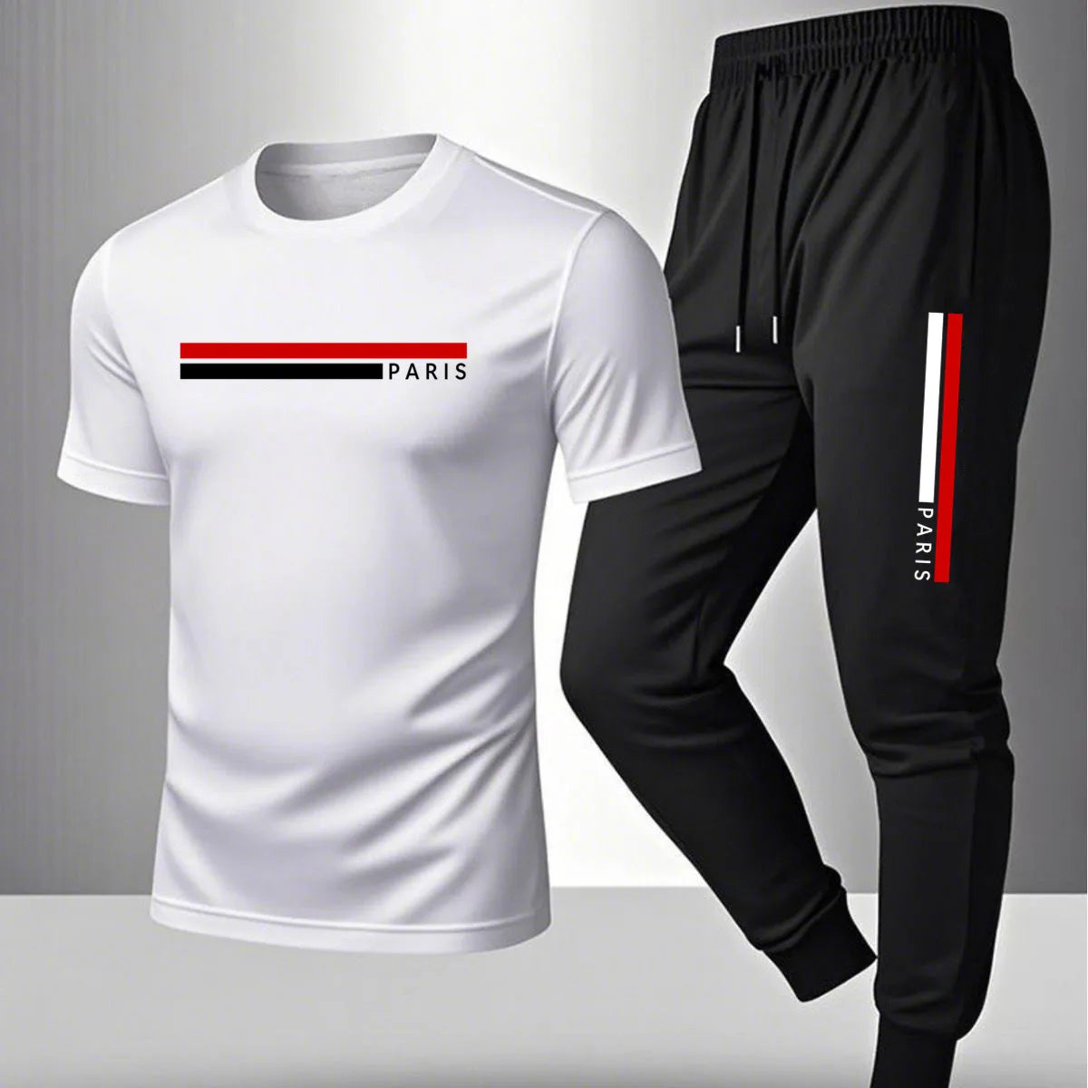 New men's summer casual pantsshort sleeved T-shirt set Paris printed two-piece set men's sportswear set men's clothing clearance