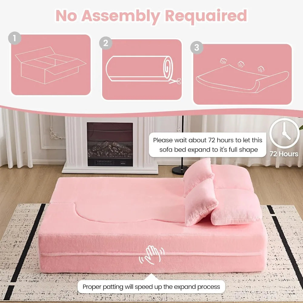 78" Convertible Sofa Bed, Full Size Sleeper Couch, Pink