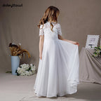 Dideyttawl Customized White High Neck Chiffon First Communion Dresses Lace Junior Bridesmaid Gown Concert Birthday Party