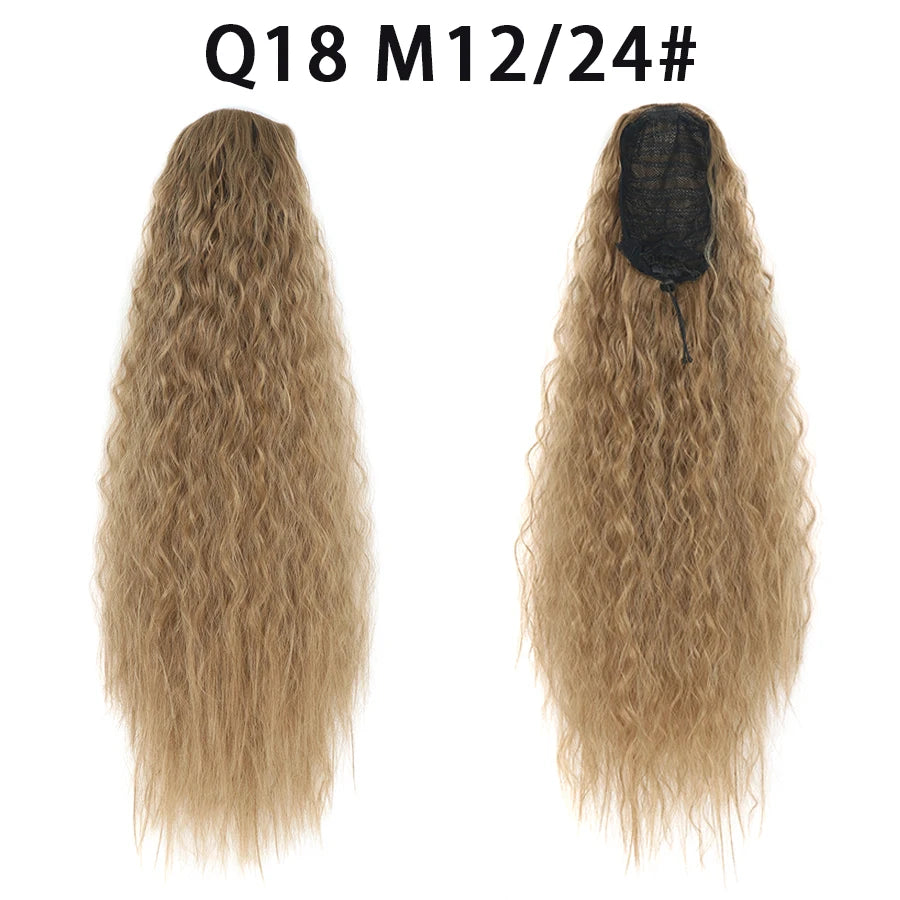 22 Inch Drawstring Ponytail Extension Curly Wave Long Ponytail Hair Extension Synthetic Corn Wavy Drawstring Ponytail Extensions