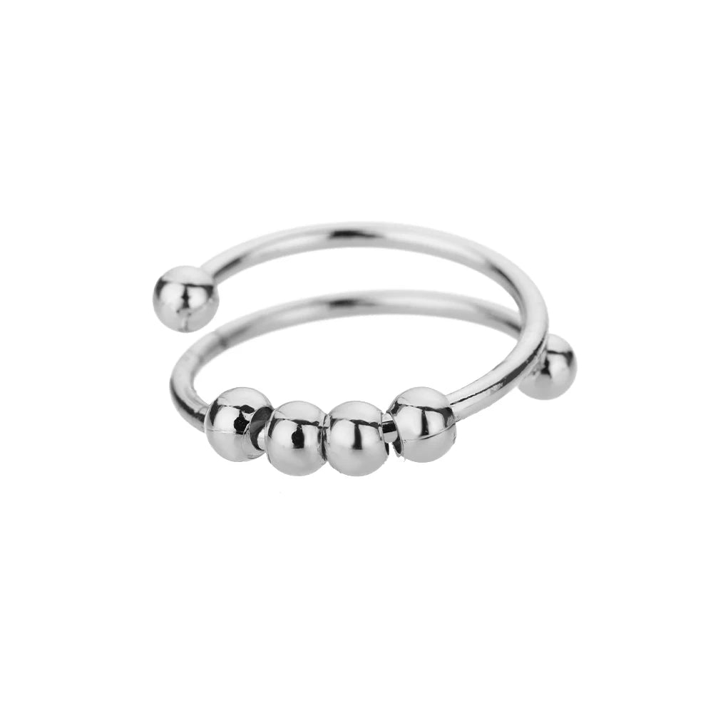 Anxiety Beads Rings for Women Gold Color Stainless Steel Open Spinner Adjustable Finger Ring Rotating Freely Anti Stress Jewelry