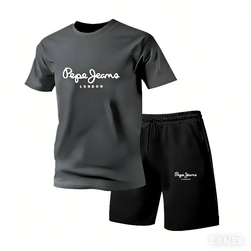 New summer fitness sportswear for men short-sleeved T-shirt and shorts two-piece set breathable and quick-drying casual wear