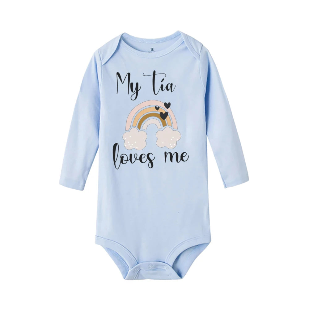 My Aunt Loves Me Very Much Print Baby Bodysuit Spanish Baby Romper Toddler Jumpsuit Girls Boys Long Sleeve Clothes Infant Romper