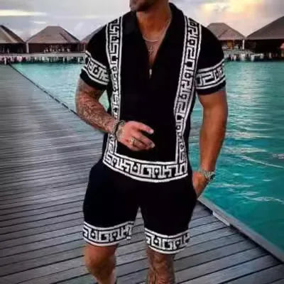2026 Summer Men Matching Set Short Sleeve Polo Shirt Shorts Breathable Vacation Sports 2 Piece Outfits Men's Short Suit Set