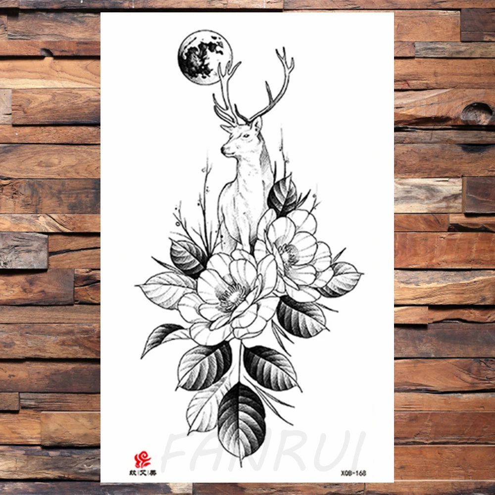 Watercolor Rose Flower Temporary Tattoo For Women Kids Girls Cherry Fake Tattoos Sticker Sexy Lotus Henna Waterproof Tatoo Waist