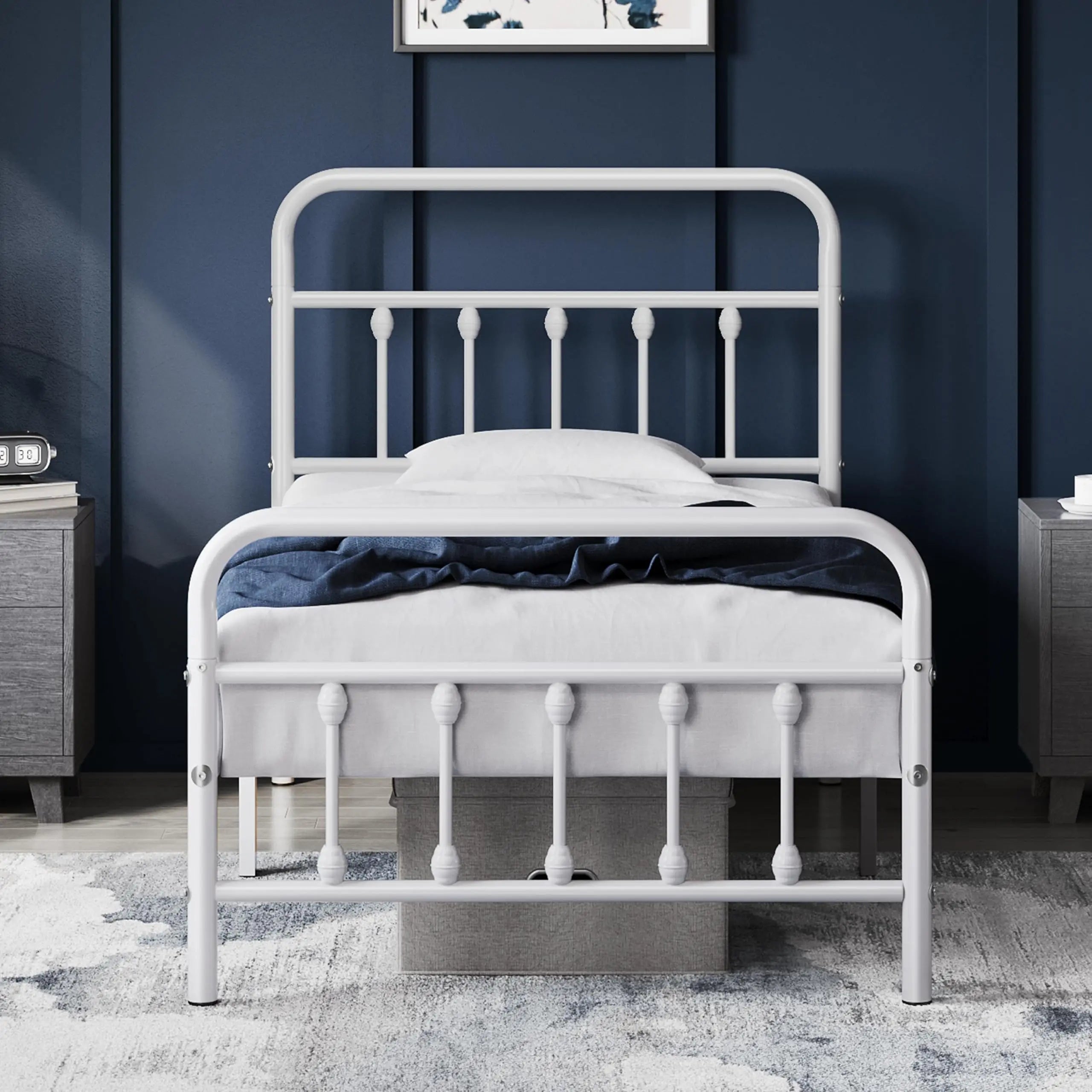 Classic Metal Platform Bed Frame Mattress Foundation with Victorian Style Iron-Art Headboard/Footboard/Under Bed Customized