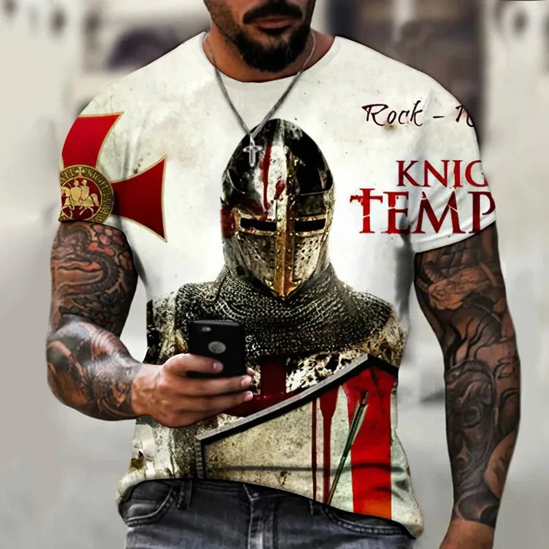 Summer Fashion Templar 3D Printed Men's T-Shirt Street Harajuku Cross TShirt For Men Short Sleeve Oversized Tshirt Vintage Top