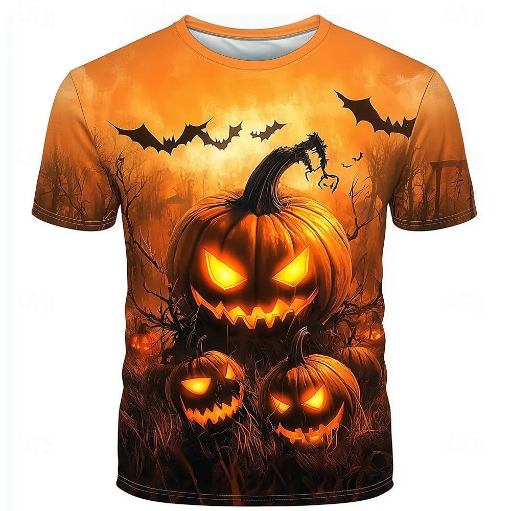 Pumpkin Graphic 3D Print Men's Women's T-Shirt Halloween Theme Family Party Short Sleeve Tees Oversize Round Neck Unisex Clothes