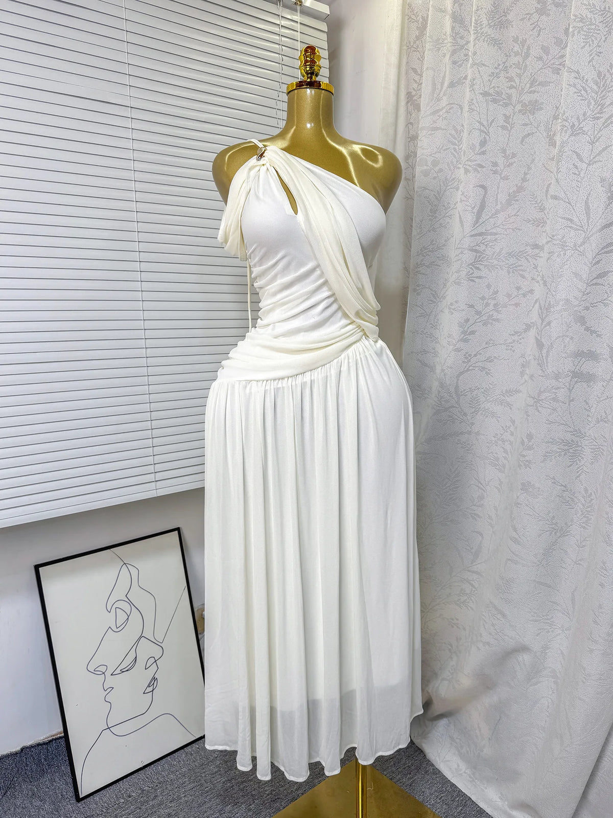 Women Backless Dresses A Line Solid Pleated  Dress Ankle Lenth Sleeveless Waist Cinch Slim Fit Party Sexy Elegant 2026 Summer