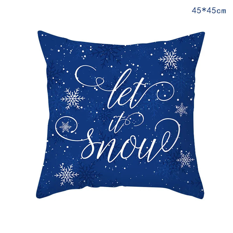 45cm Blue Snow Winter Christmas Pillowcase 2026 Xmas Ornaments Sofa Pillow Cover Merry Christmas Decor Home Car Cushion Cover