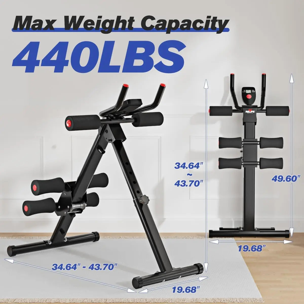 RELIFE Foldable Core Abdominal Trainer, 3-Level Adjustable Home Gym AB Workout Equipment with Resistance Bands