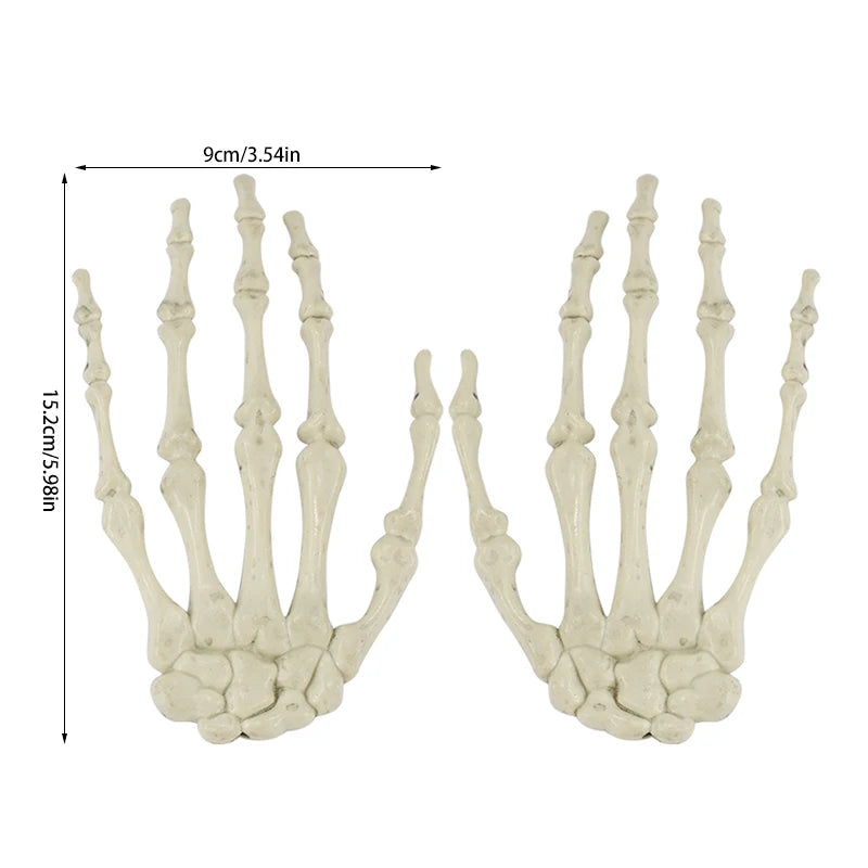1 Pairs Halloween Skull Hand Plastic Fake Skeleton Bone Horror Props For Halloween Birthday Party Home Haunted House Decoration