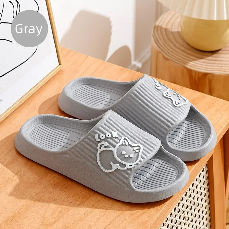 2023 Summer Women Slippers Bath Thick Platform Non-Slip Home Cat Cartoon Flip Flops Beach Sandals Ladies Slides Indoor Outdoor