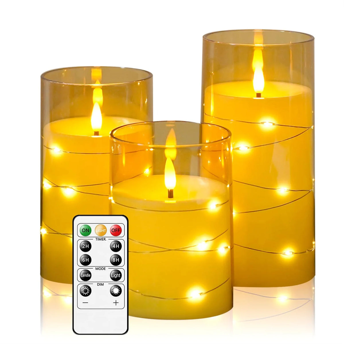 3Pcs Flameless LED Candles Lights 3D Flame Flickering Flameless Candles with Remote Timer LED Candles Halloween Christmas Decor