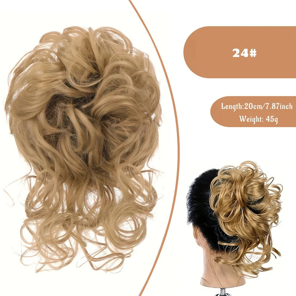 OLACA Synthetic Hair Bun Bands Blonde Black Messy Curly Chignon Donut Updo Scrunchies Fake Hair Pieces For Women Hair Extensions