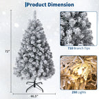 6FT Pre-Lit Snow Flocked Artificial Christmas Tree, 100 Warm White Incandescent Lights, 318 PVC Hints, Foot Pedal Switch, Collapsible Metal Stand, Easy Assembly Indoor Holiday Decor