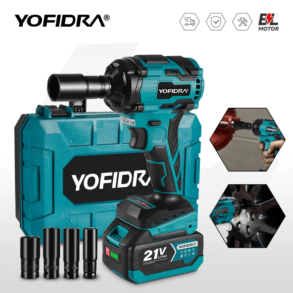 YOFIDRA 1000N.m Brushless Electric Impact Wrench 1/2" Cordless Rechargeable Socket Screwdriver Power Tool For Makita Battery Pin