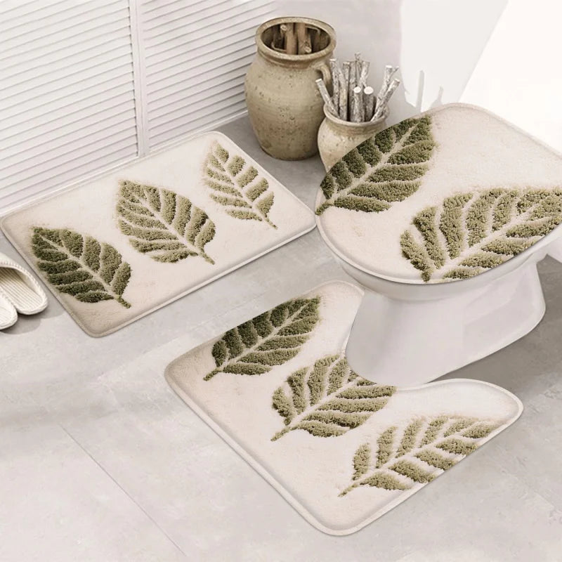 3pcs Korean Style Home Toilet U-Shaped Floor Mat Toilet Lid Mat Bathroom Door Mat Absorbent Carpet Flannel Anti Slip Mat
