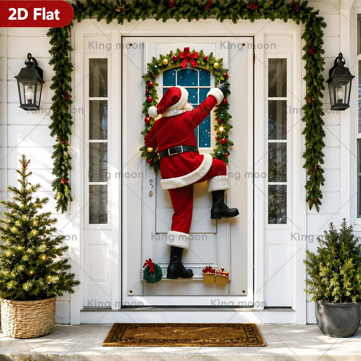 Santa Claus Christmas door curtain banner, door frame decoration, vibrant outdoor holiday decorations, Christmas ornaments