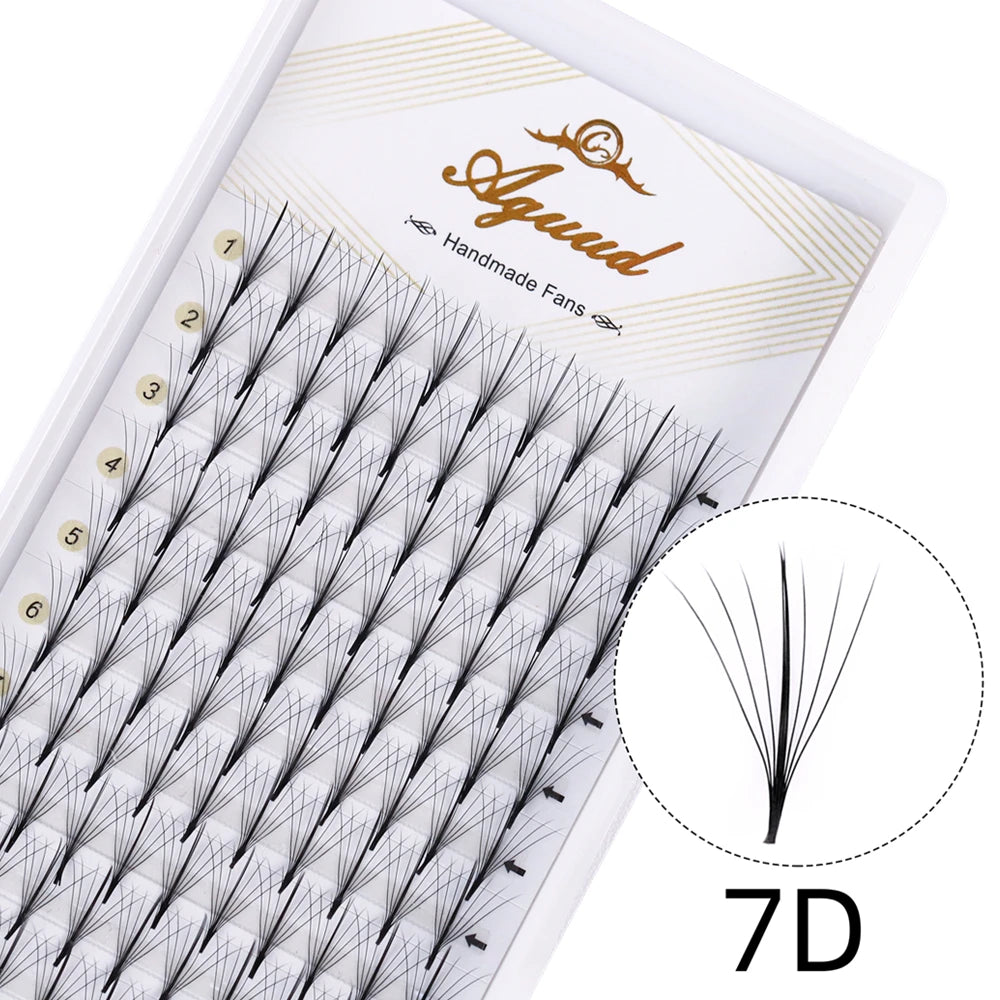 AGUUD Wispy Fans Russian Volume Eyelash Extensions 7D Thin Pointy Base Premade Hybrid Fan Lashes Individual Faux Mink Wispy Fans