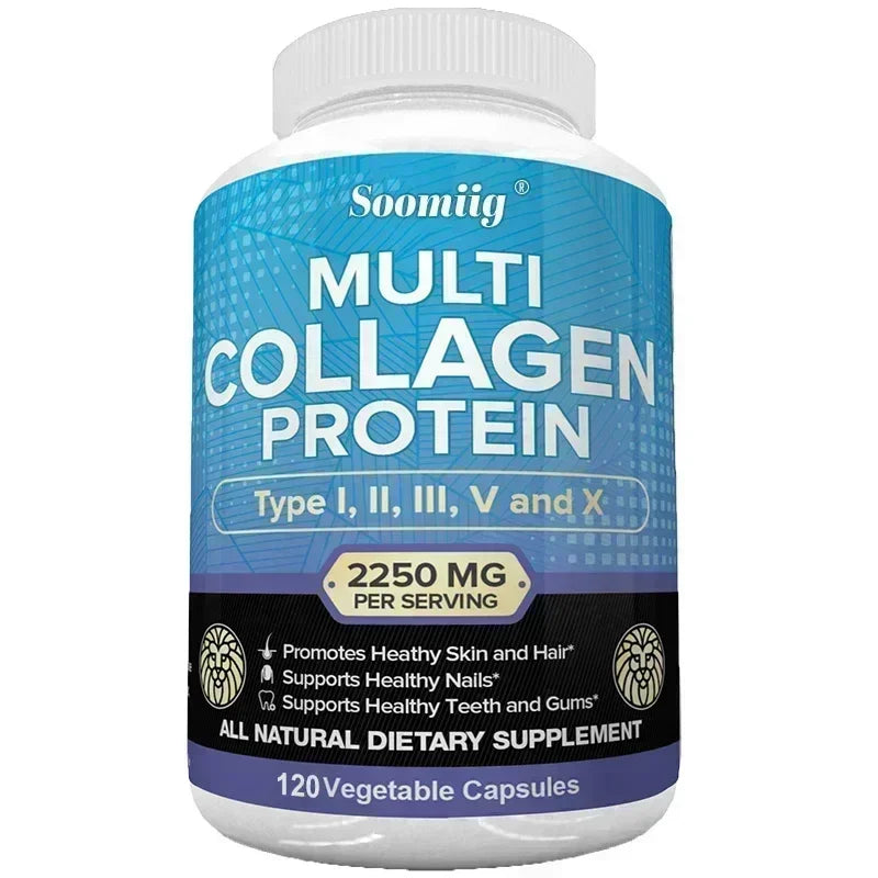 Multi Collagen Capsules with Biotin, Hyaluronic Acid - Type I, II, III, V, X - for Men & Women - Hair, Skin, Nails Beauty