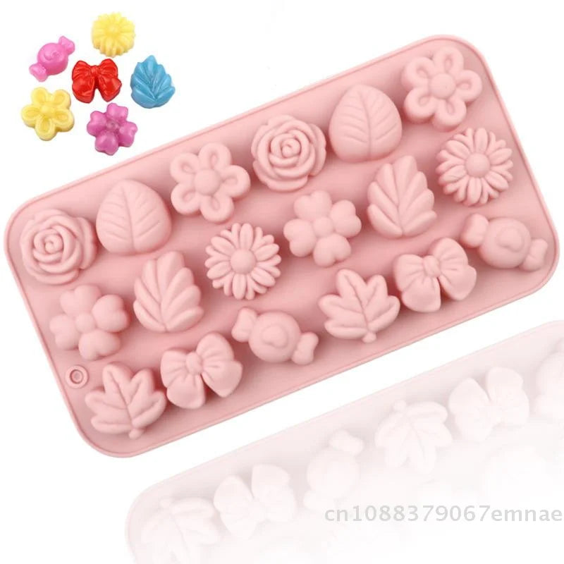 18Holes 3D Silicone Mold Daisy Tulip Flower Design Jelly Ice Pudding Soap Fondant Chocolate Cake Decorations Baking Tool Leaf