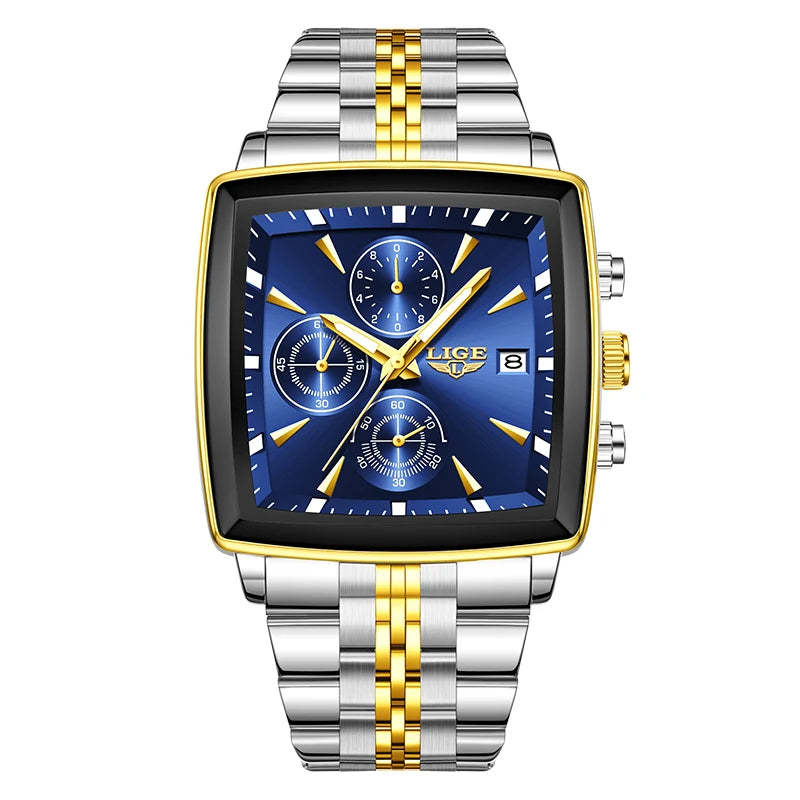 LIGE Luxury Brand Couple Watches Stainless Steel Waterproof Luminous Quartz Watch Fashion Simple Lovers Gifts for Men and Women
