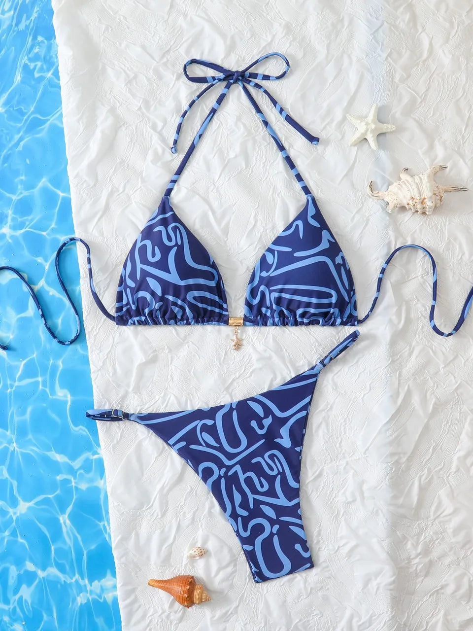 2026 Sexy Triangle Bikini Set Women Lace Up Swimwear Female Printed Swimsuit Beachwear Lady Bather Bathing Swimming Suit Summer