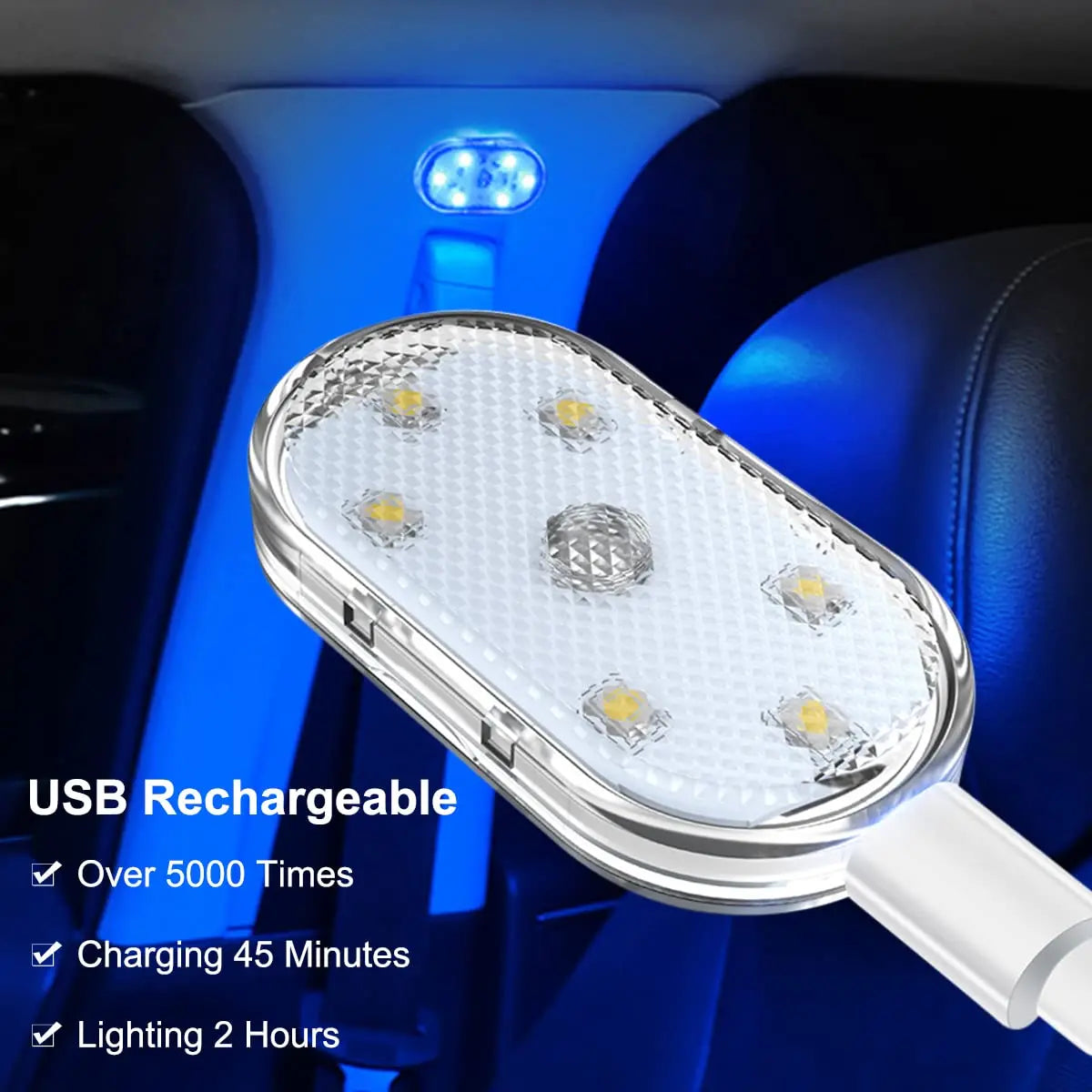 4Pcs Car LED Lights Interior Wireless 7 Colors with 6 LED Beads Portable USB Rechargeable Interior Led Night Light for Car Decor