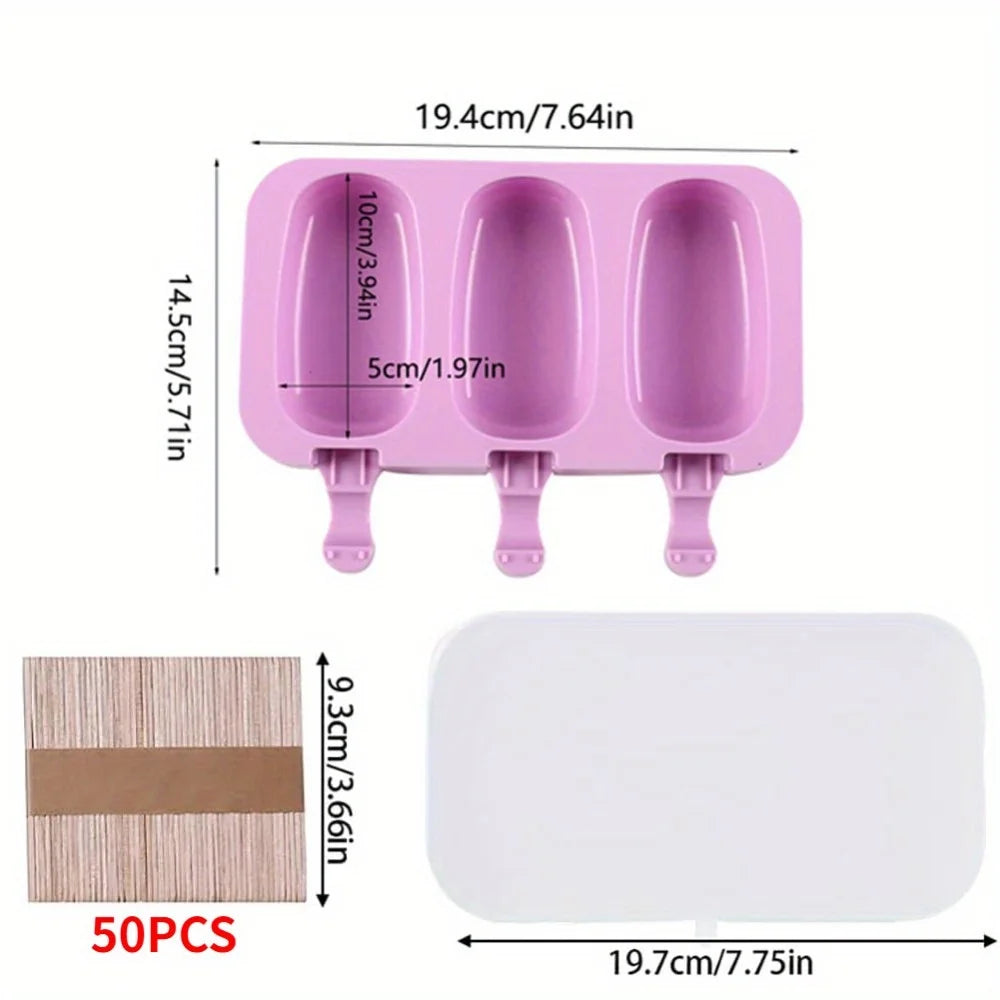 Silicone Ice Cream Mold Popsicle Siamese Molds with Lid DIY Reusable Ice Lolly Mold Cartoon Cute Image Handmade Easy Release