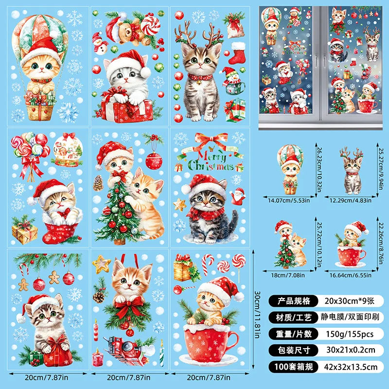 New White Christmas Sticker Santa Claus Christmas Static Sticker Shopping Mall Shop Window Background Decorative Window Sticker
