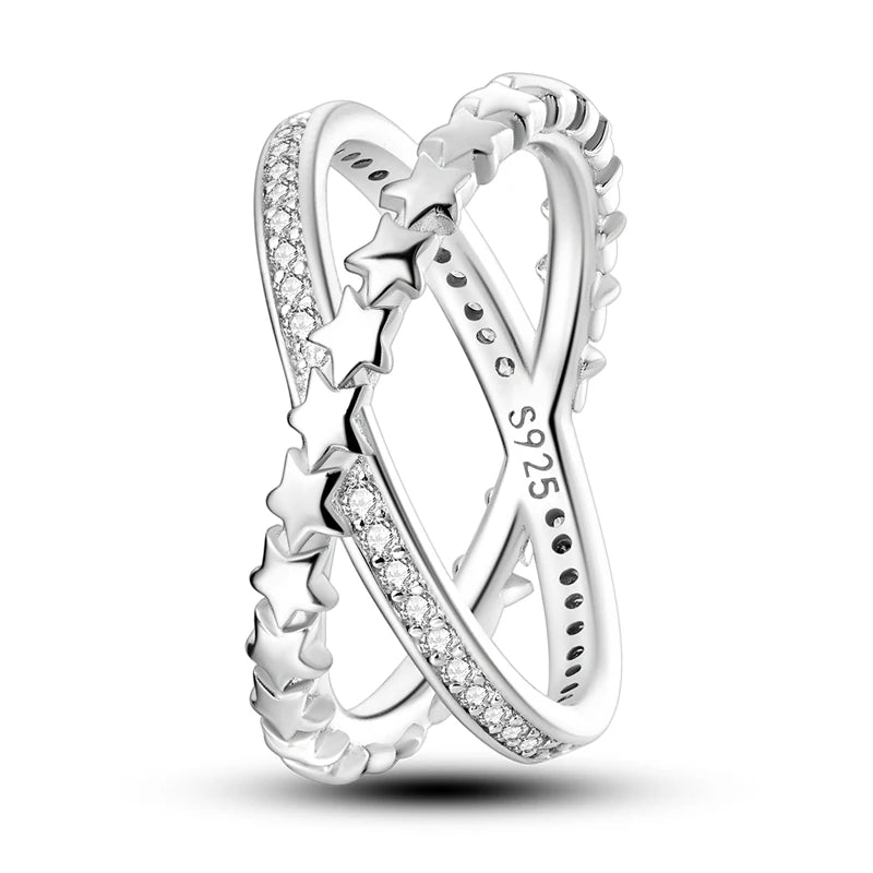 Original 925 Silver Sparkling Zircon Ring Stackable Classic Shine Stone Round Rings For Women Wedding Anniversary Jewelry Gift
