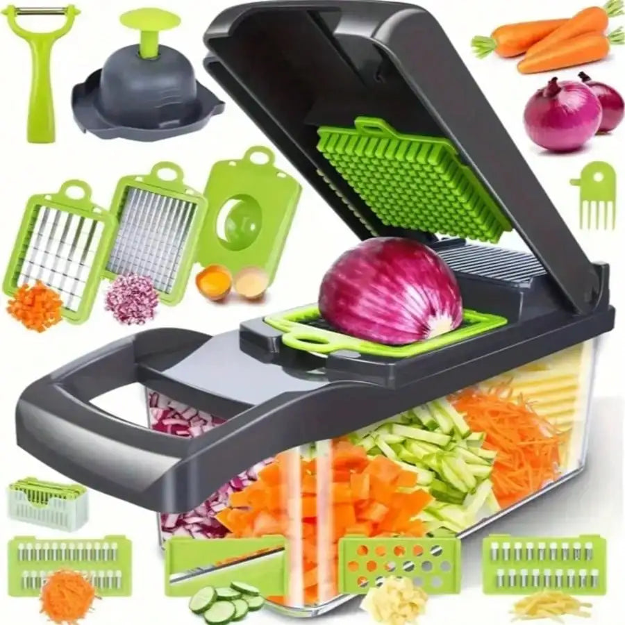 [Black Vegetable Slicer] 16-In-1 Multi-Functional Vegetable Chopper, Professional Onion Dicer, Kitchen Food Slicer And Dicer With 8 Replaceable Blades & Storage Container, Ideal Gift For Kitchen Lovers